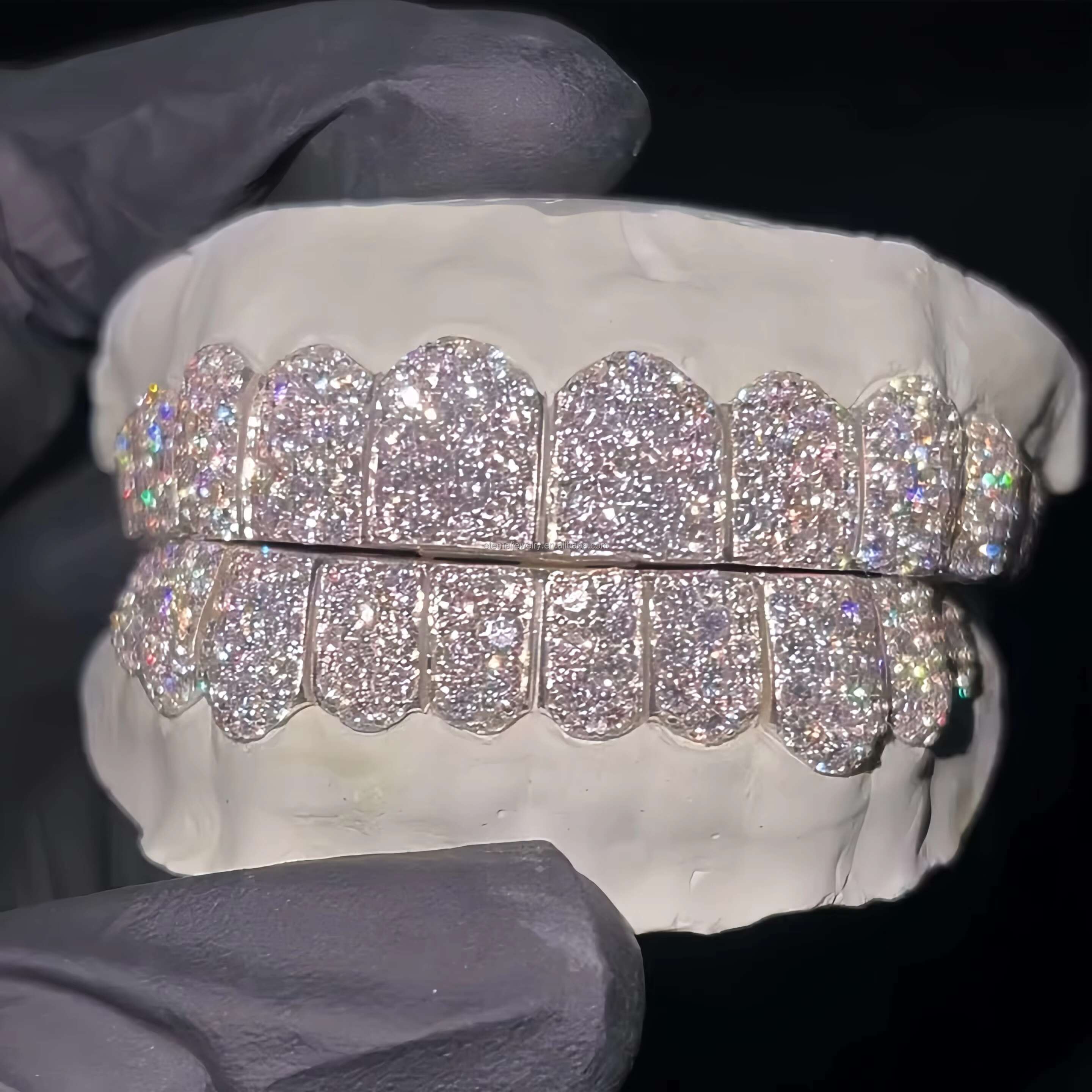 Deep Cut Grillz in Big Stone Factory Custom 10 on 10 S925 Silver 10K 14K 18K Gold with D VVS Moissanite Diamond Teeth Grillz