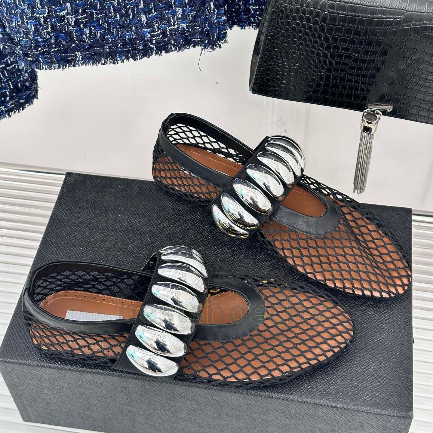 summer ballet flats heels womens loafers hollow mesh sandals breathable light retro metal buckle strap women mary jane shoes size 35-41
