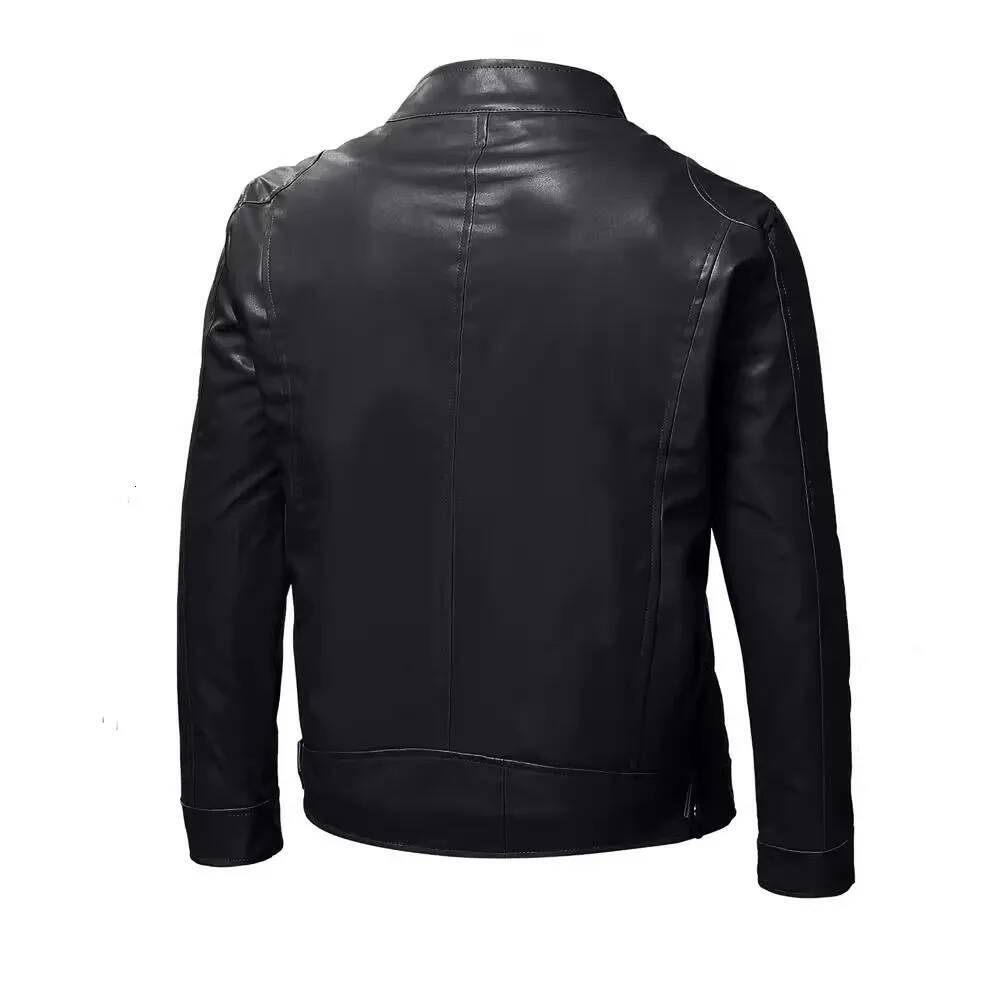 Autumn Mens Stand Collar Coat Black Leather Motorcycle Solid Color Zipper Streetwear Winter Warm Biker Jacket Men