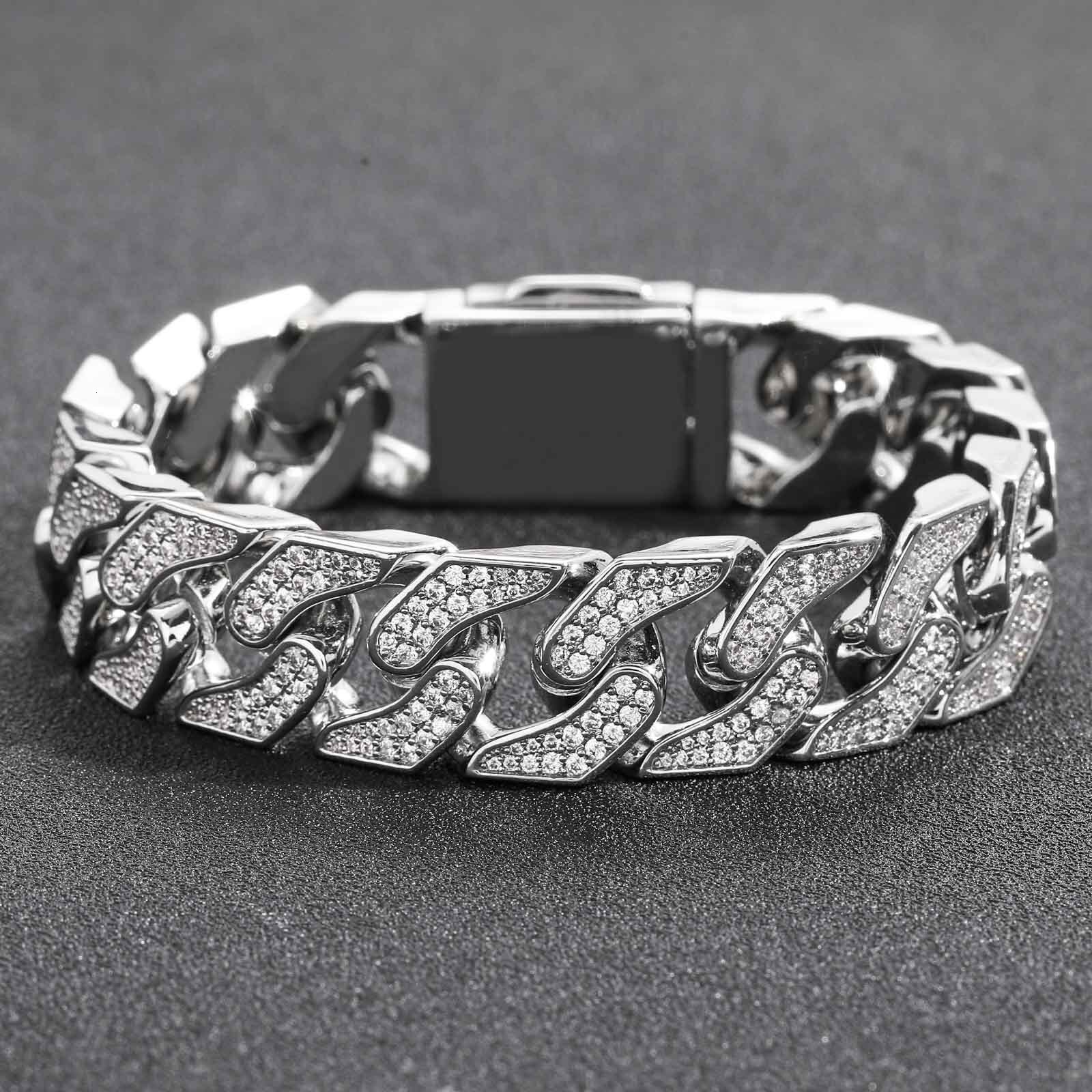 Hip Hop Bracelet 16mm Cuban Chain Geometric Full Moissanite Mens Personalized Hip Hop Jewelry moissanite