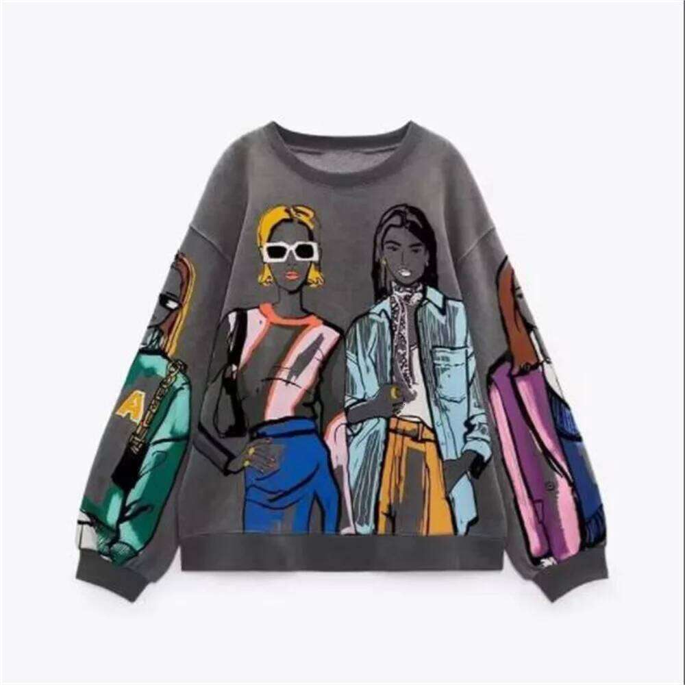 UNIZERA 2023 Autumn/Winter Product Women's New Fashion Casual Loose Versatile Round Neck Long Sleeve Printed Sweater