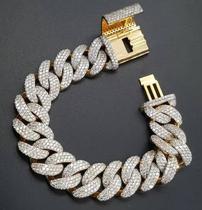 Miami Bracelet Soild 14k Gold Heavy Hip Hop Jewelry 18mm Silica Bar Cuban Chain