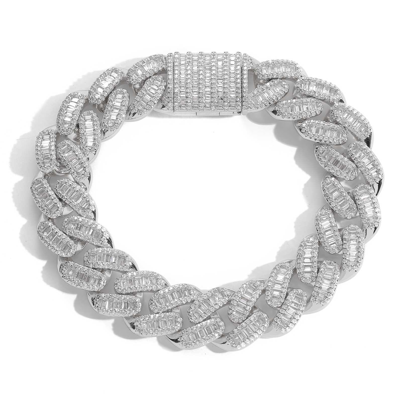 Hiphop jewelry trend 15mm copper inlaid T-square Moissanite Miami Cuban bracelet Mens bracelet moissanite