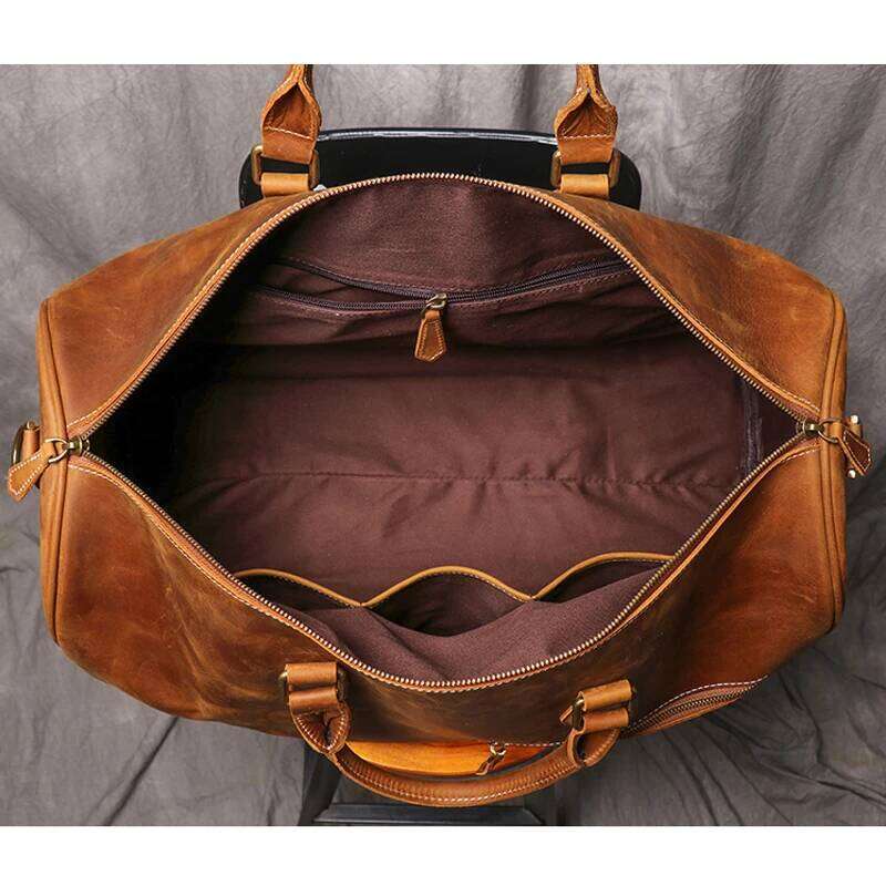 Leathfocus Men's Cowhide Travel Women's Weekend Handbag Large Capacity Vintage Duffle Crazy Horse Leather Laptop Bag