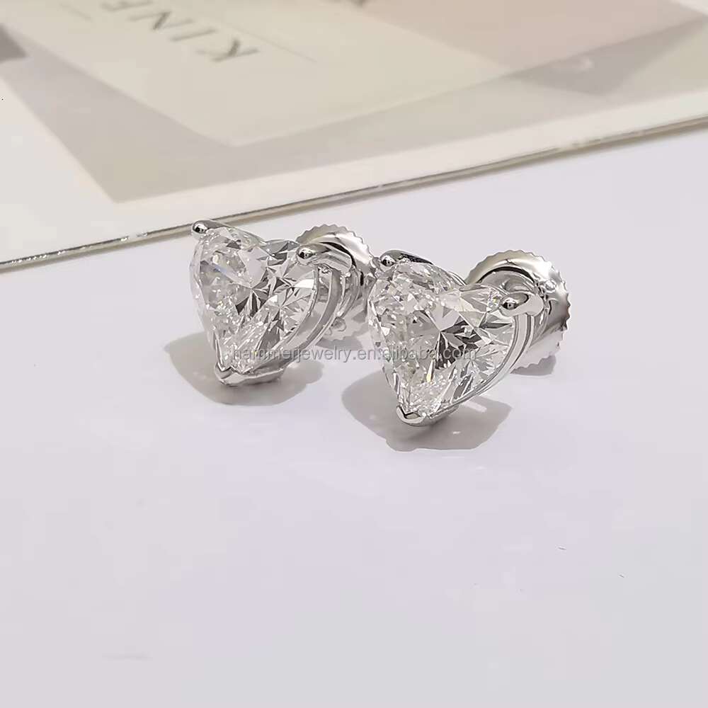 Wholesale 18K Solid Gold 8.5mm Heart Shape 5ct Moissanite Stud Earrings for Men and Women