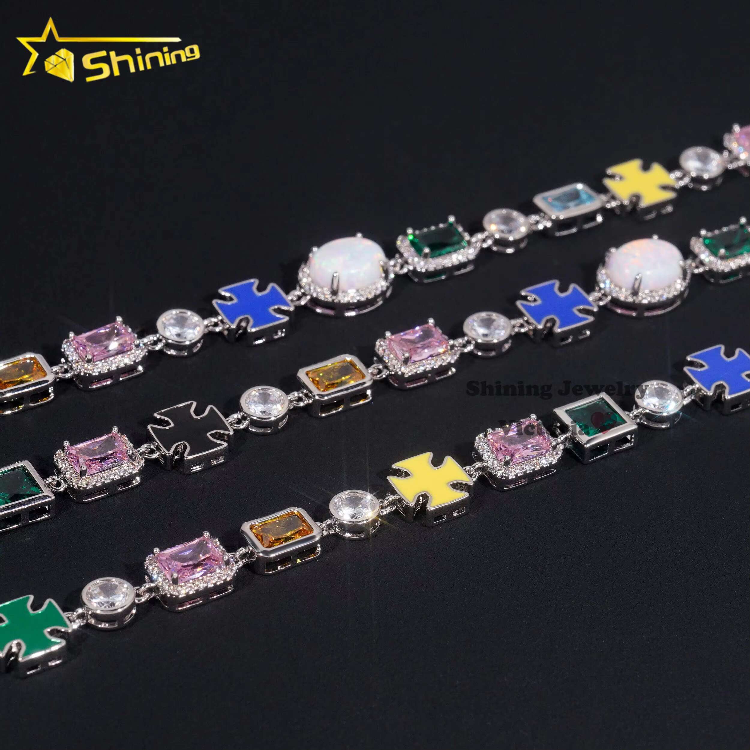 Unique Design New Arrival Iced Out Multi Cubic Zirconia Cz Gemstone Men Hip Hop Motif Necklace Tennis Chain Bracelet