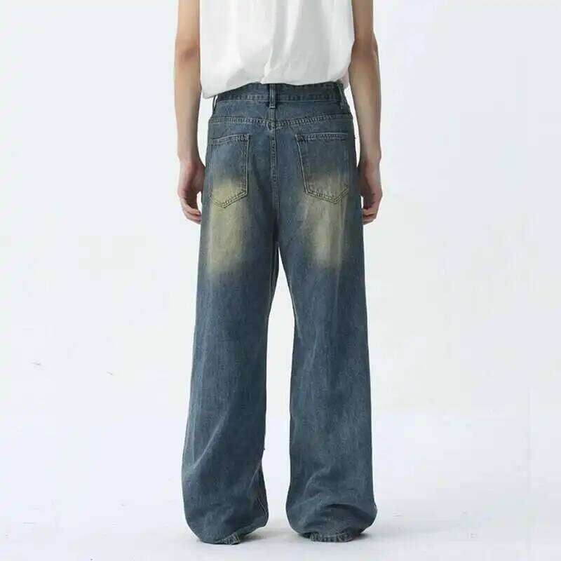 IEFB Make Old Men Jeans Trend Patchwork Pocket Zipper Casual Male Denim Pants New Fashion Wide Leg Trousers Summer 9C5420