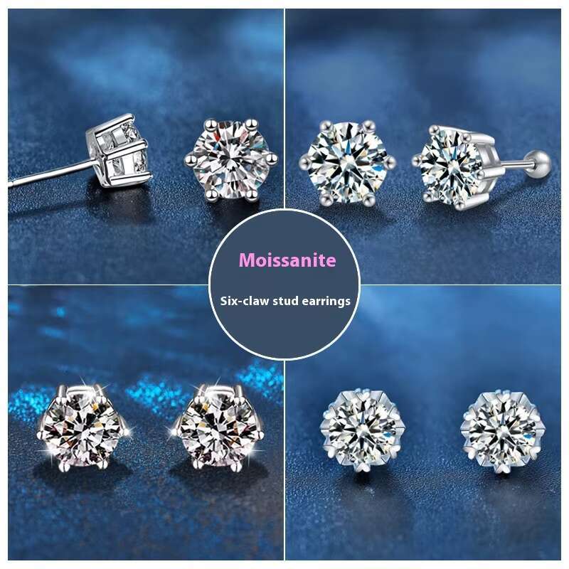Wholesale Six Prong Design 5mm VVS S925 Sliver Moissanite Earrings Fashion Jewelry Six Prong Design 5mm Moissanite Earrings