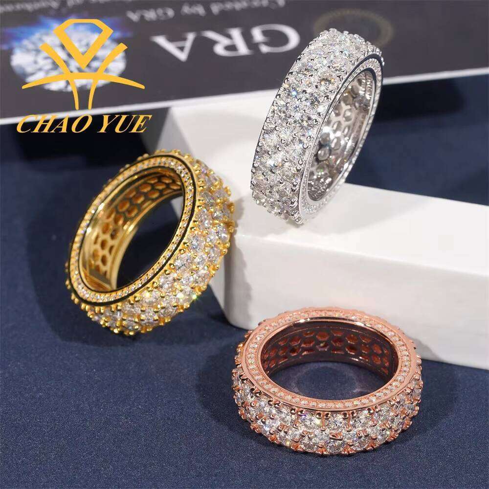 HIPHOPBLING Cross-Border Ready Stock Men's and Women's Leisure Three-Row Sier Moissanite Ring