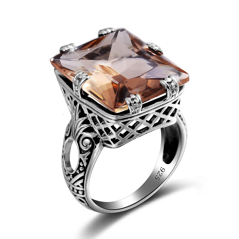 925 Sterling Silver ring Amber Square For Women Bridal Wedding Gemstone Rings Enagement Party Fine Jewelry High Quality 250526