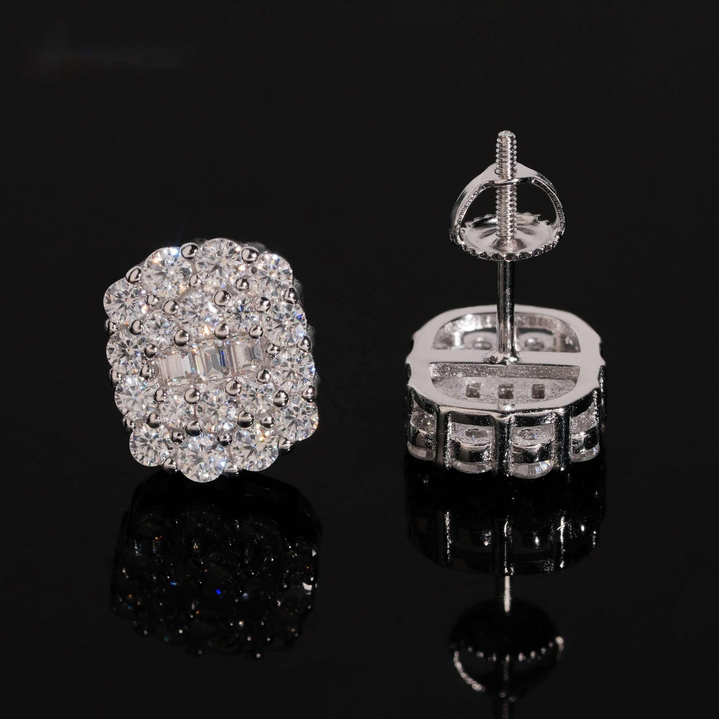 High Quality Pass Diamond Tester 925 Sterling Silver Iced Out Hip Hop Screw Back Men Moissanite Earrings