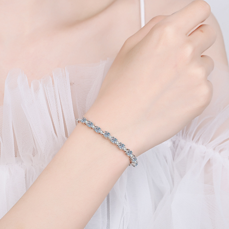 S925 Silver Bracelet for Women with D-Color Moissanite Stones, Elegant Channel Set Design for a Timeless Look