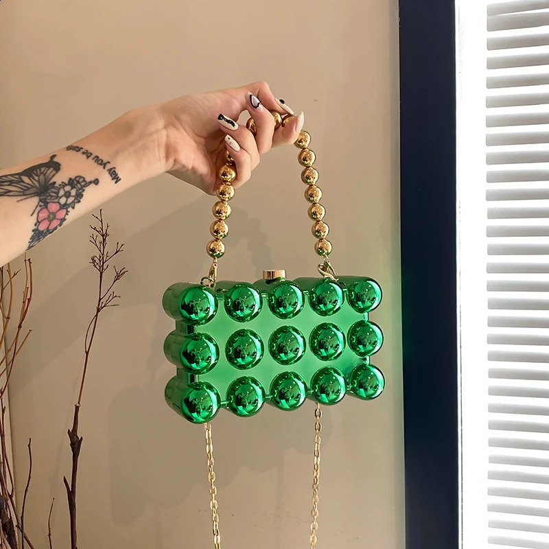 Gold Beaded Chain Banquet Purse Acrylic Cake Box Bag Women Niche Creative High-end Elegant Shoulder Handbag 250528