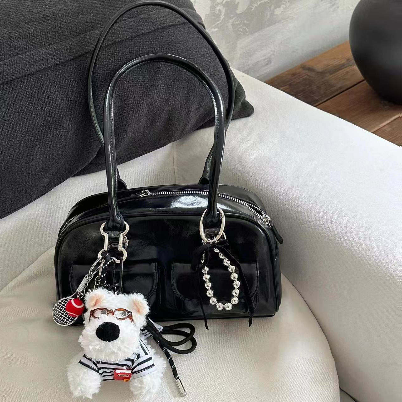 designer Yunzhen Same Style Bag for Women 2025 Spring Summer New Korean Ins Large Capacity Retro Bowling Handbag Shoulder Bag