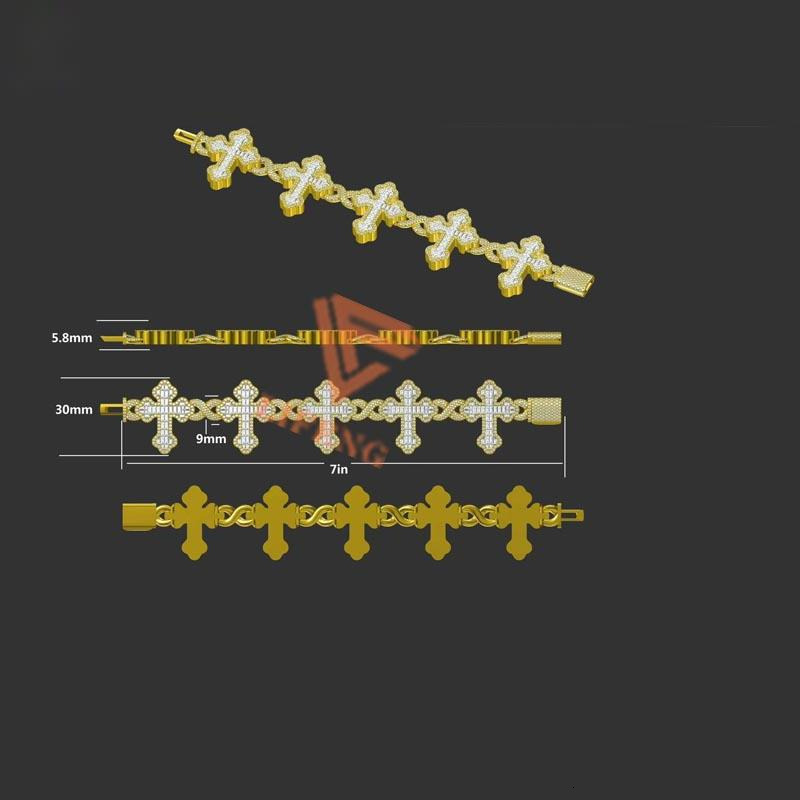 Jewelry Iced Out Hip Hop Infinity Cuban Link Bracelet 925 Silver VVS Moissanite Cross Cuban Bracelet Baguette Cross Chain