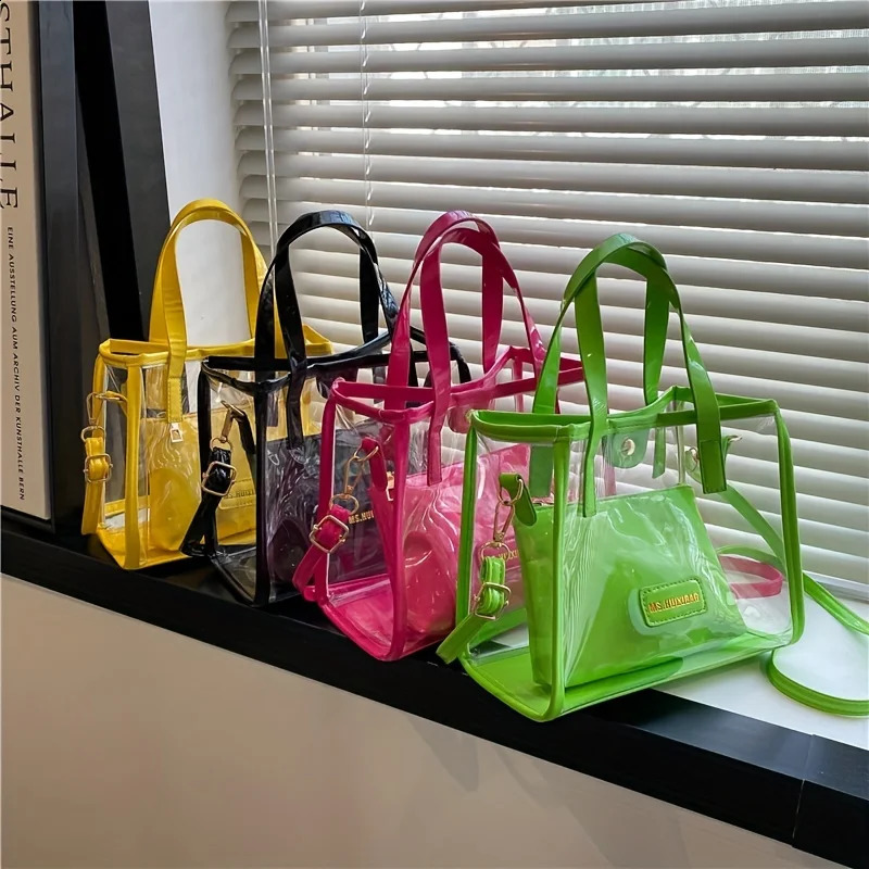2Pcs Clear PVC Tote Bag Set Trendy Jelly Crossbody Bag Waterproof Summer Beach Bag With Inner Pouch 250530