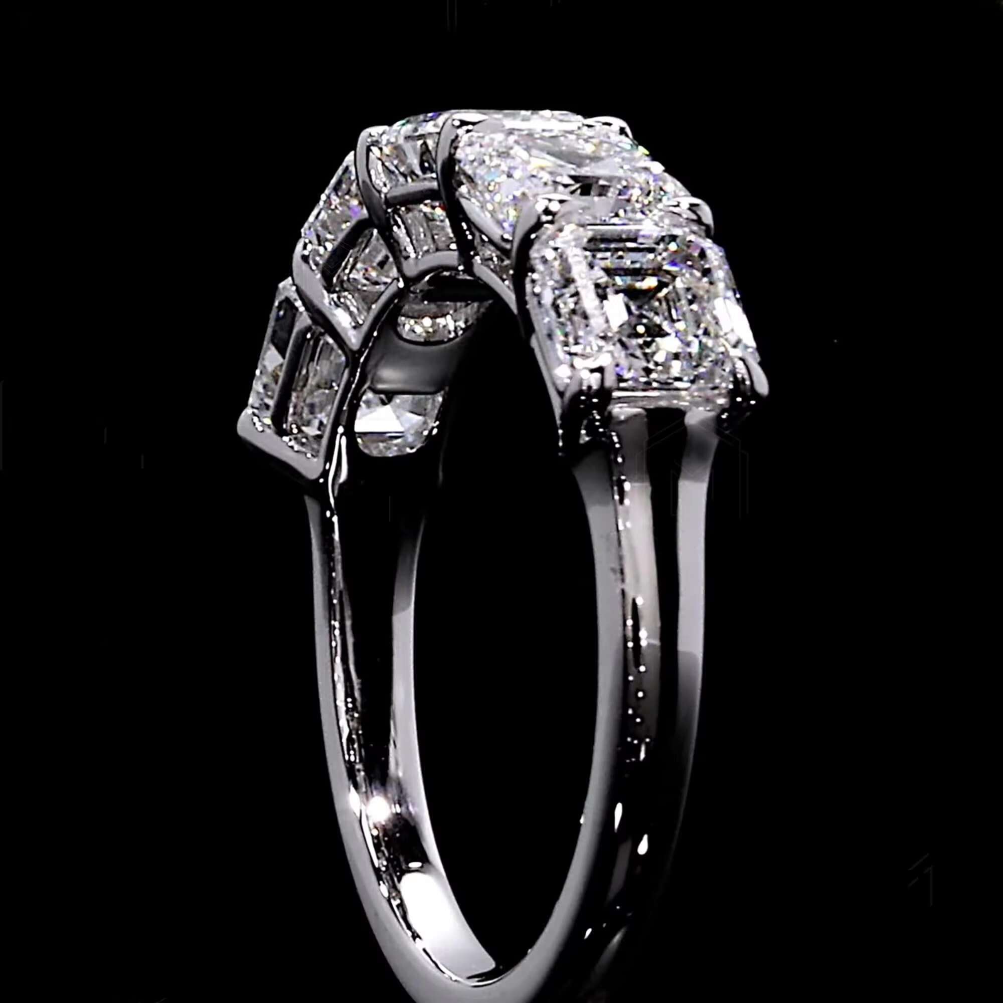 Igi CVD HPHT Lab Grown Created Diamond 14k/18k Solid Gold Asscher Cut Five Stone Eternity Wedding Match Band Ring for Women/Men