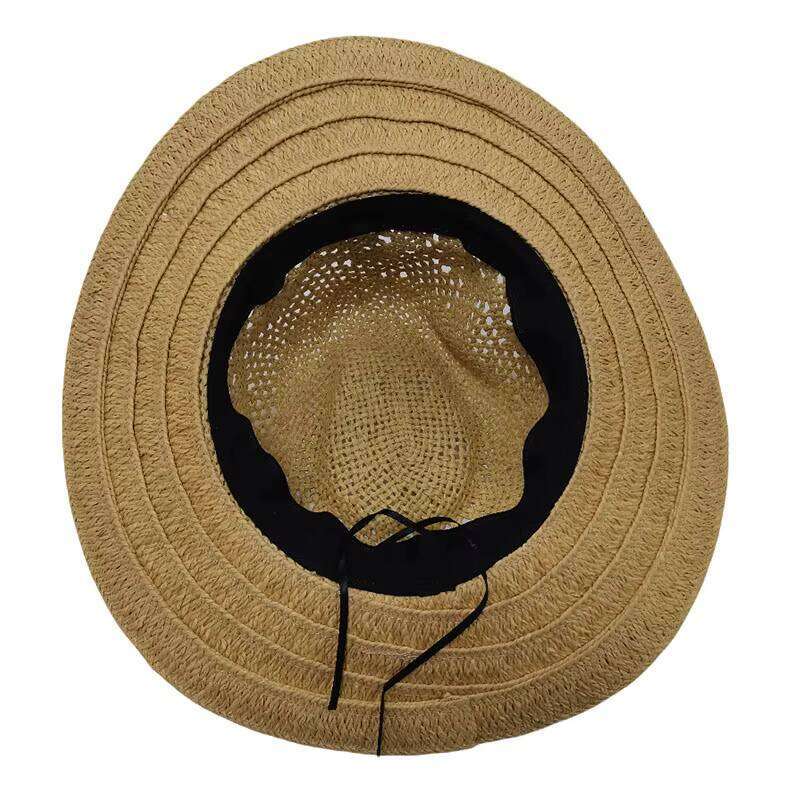 Women Ladies Outdoor Vacation Wide Brim Summer Natural Flower Pattern Woven Handmade Beach Hollow Out Crochet Boater Straw Hat