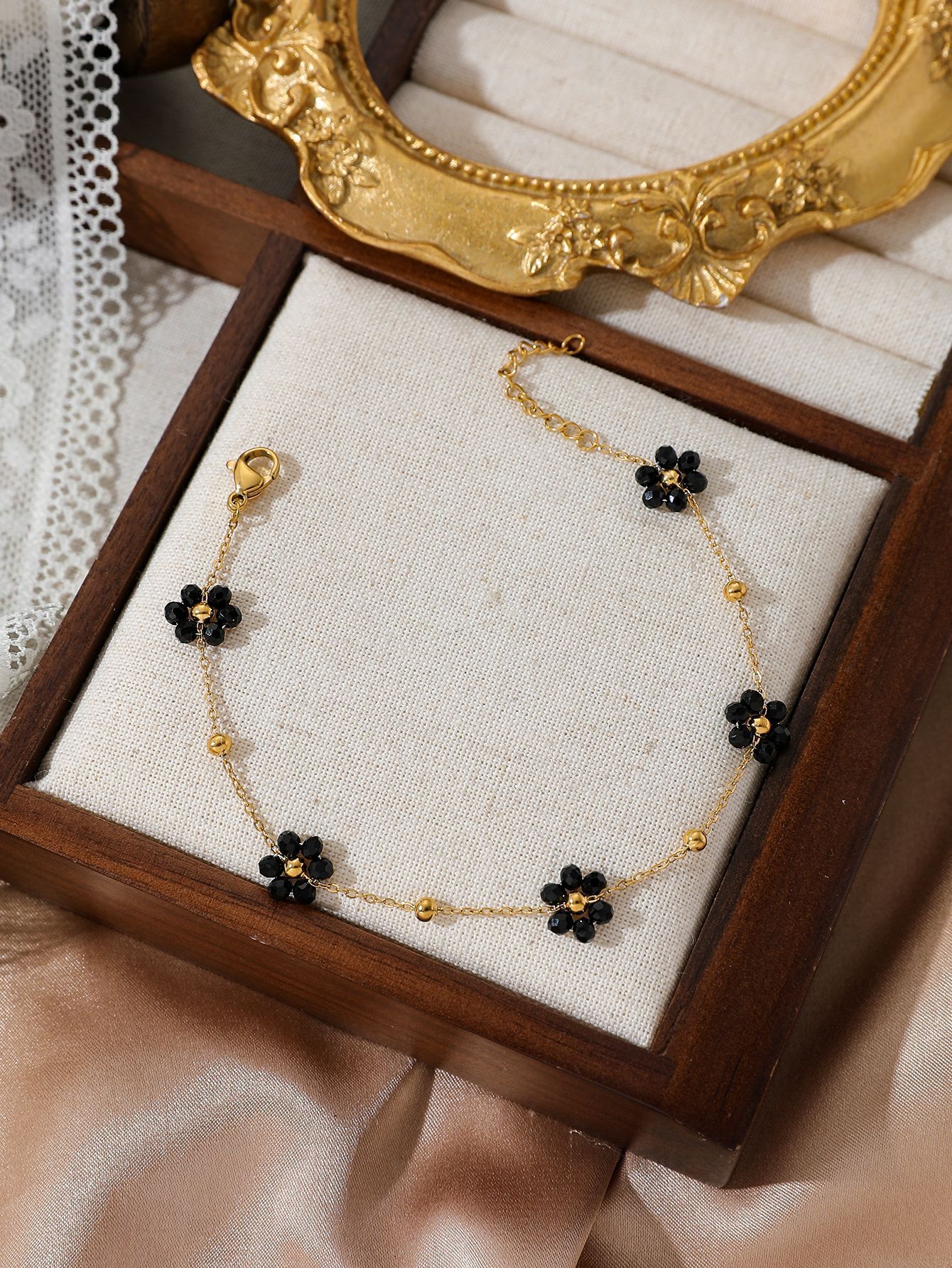 Fresh Crystal Round Bead Small Flower Necklace Bracelet Sweet Women's
