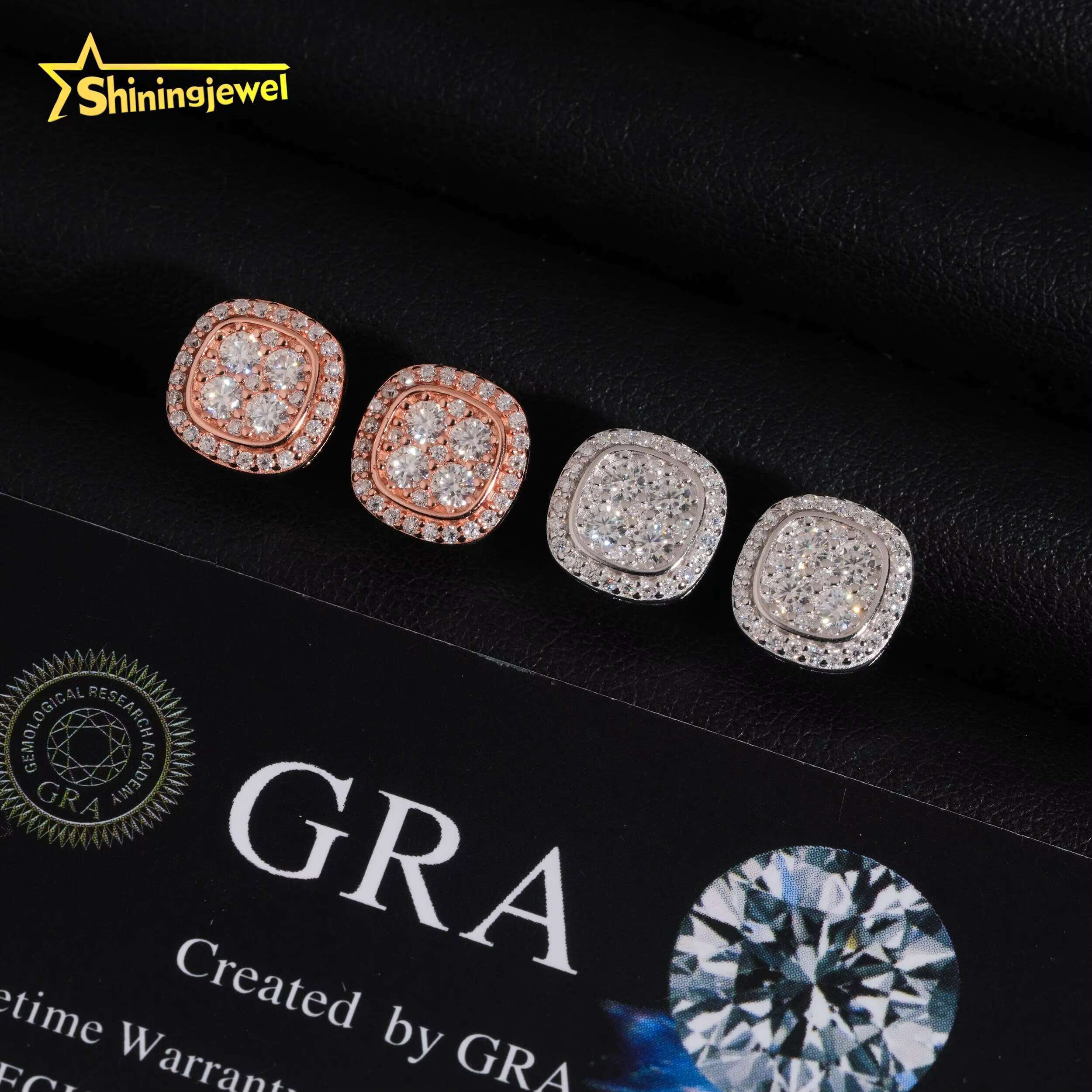 Personalized Fashion Diamond Stud Earrings Creative Square Round Shape Moissanites Earrings for Women Wholesale Price