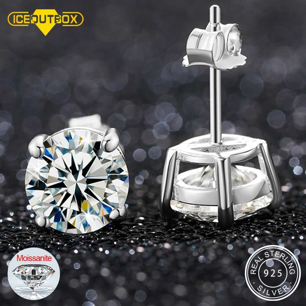 0 12 carat d vvs solitaire moissanite stud earrings for women men solid 925 sterling silver sparkling wedding birthday jewelry