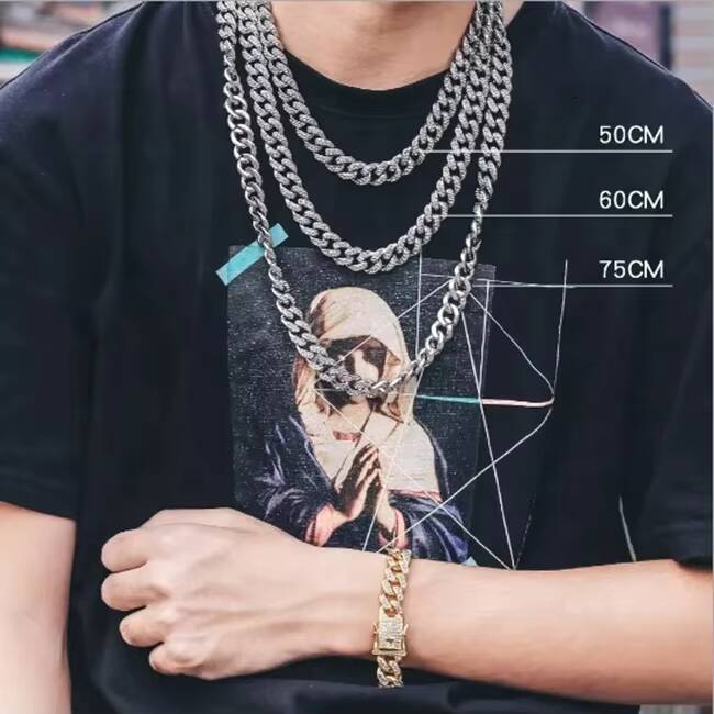 Men's jewelry necklace 12mm sier rose gold electroplated women's and men's hip hop chilled Miami Cuban chain