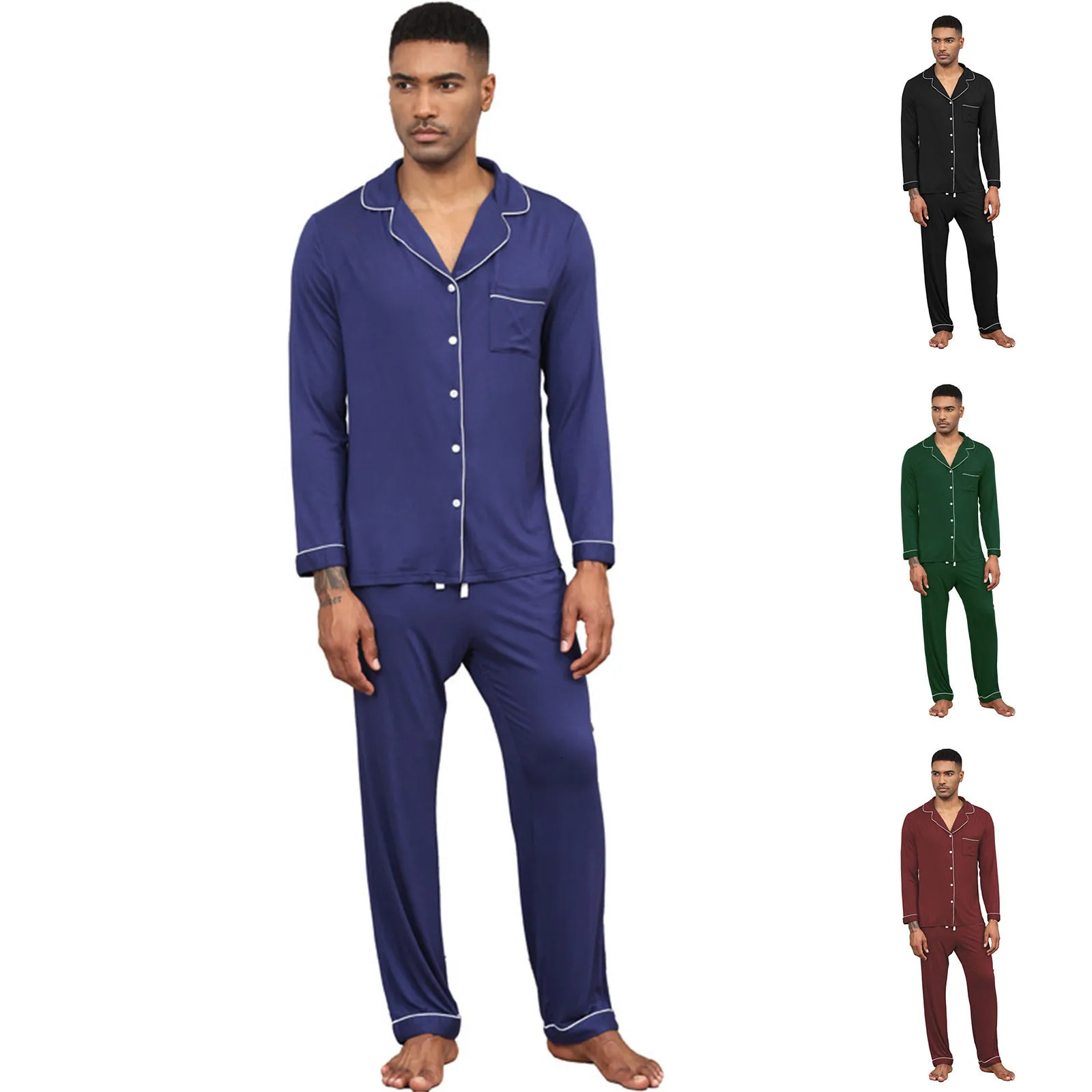 LongSleeved Pijama Two Piece Sleepwear Men Plus Size Loungewear Satin Home Clothes Spring Summer Solid Pajamas Sets 250526