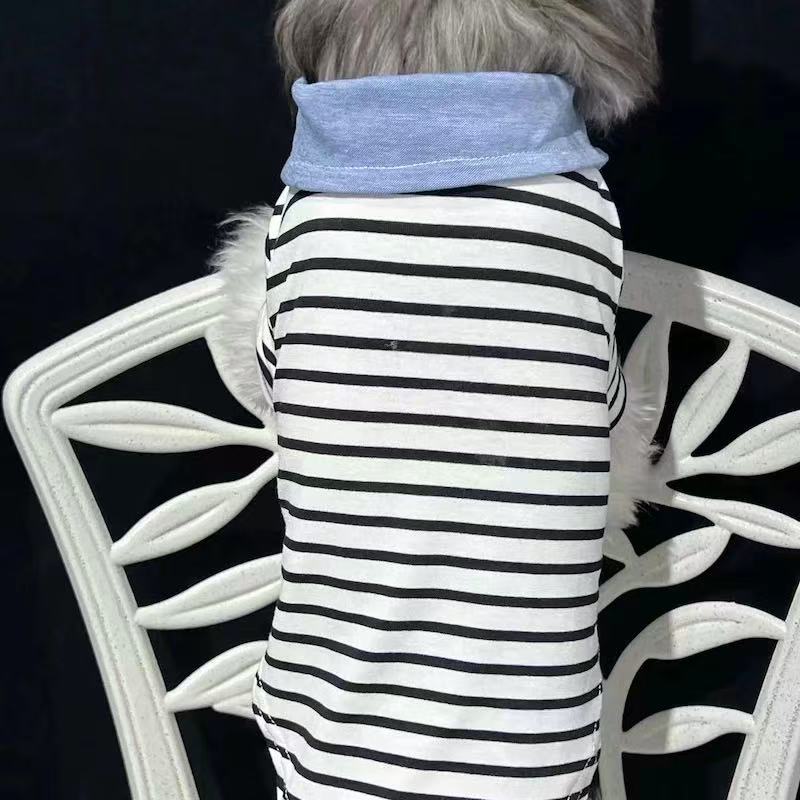 T00368 Pet short-sleeved summer thin stitching black and white stripes large dog clothes golden retriever giant expensive satsuma teddy bear panda
