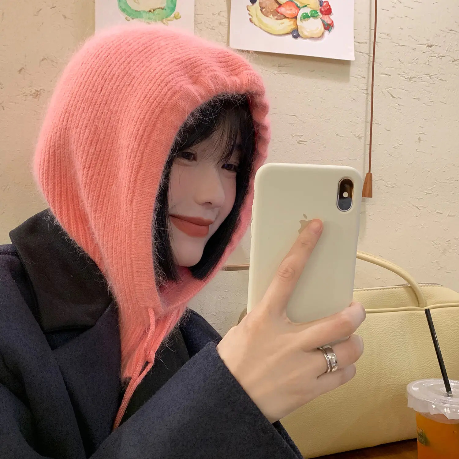 Winter Rabbit Hair Knitted Scarf Hood Hat Women Cashmere Warm Beanie Unisex Balaclava Bib Skiing Outdoor Wool Bonnet 250530