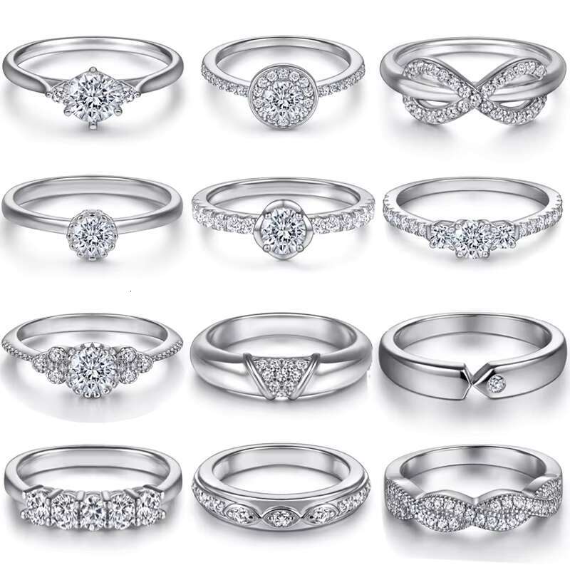 Advanced Feeling Set 18K Rhodium Plated 925 Sterling Silver Zircon Rings with Four-Claw Diamond Bow Moissanite Collection
