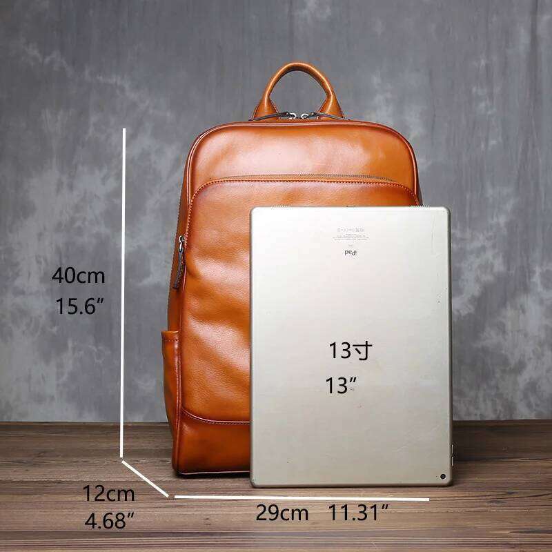 Vegetable Tanned Shoulder Backpack Men's Head Layer Cowhide Vintage Casual Multifunctional Large Capacity Computer Bag