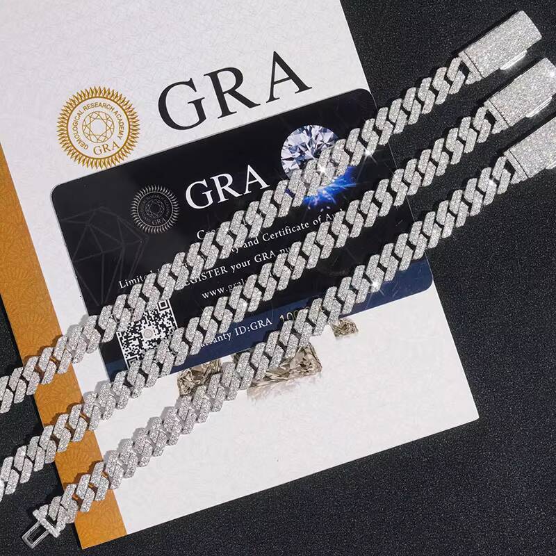 Best Selling Dia S Sterling Sier Rhodium Plated Moissanite Men Cuban Link Bracelet