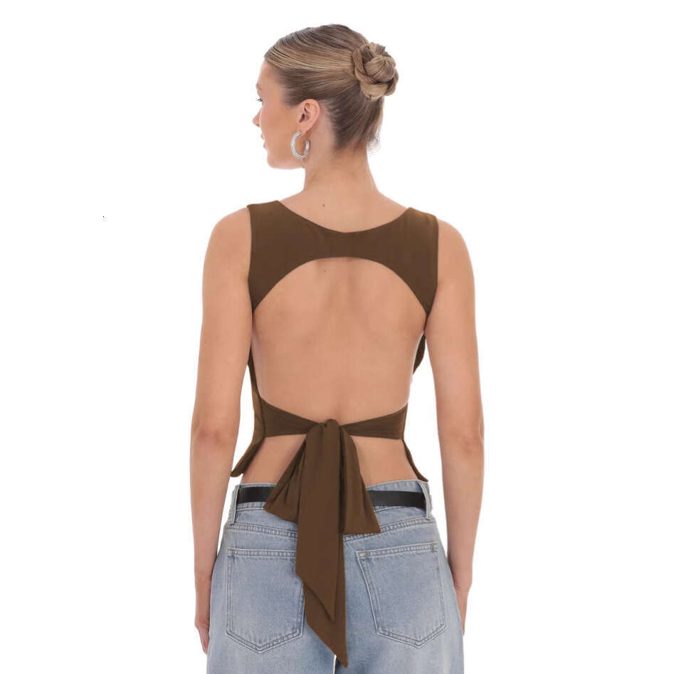 2025 Backless Tie Strap Camisole Y2K U-Neck Sexy Base Shirt Sleeveless Women's Tight-Fitting Top1