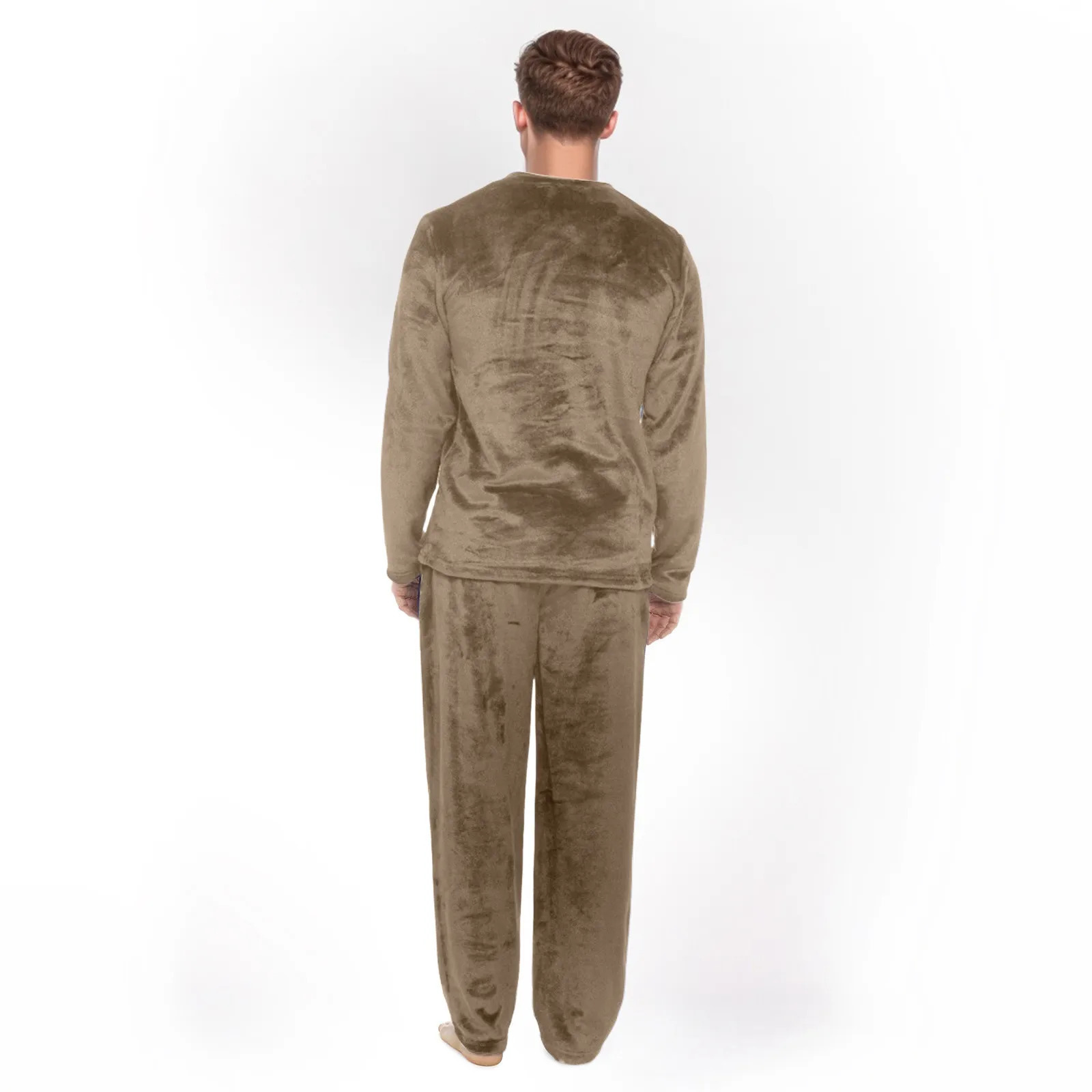 Mens Autumn Winter Warm Coral Velvet Pajama Suit Solid Color Sleepwear Fleece 2 Piece Set Long Sleeve Pullover TopsPants Sets 250526