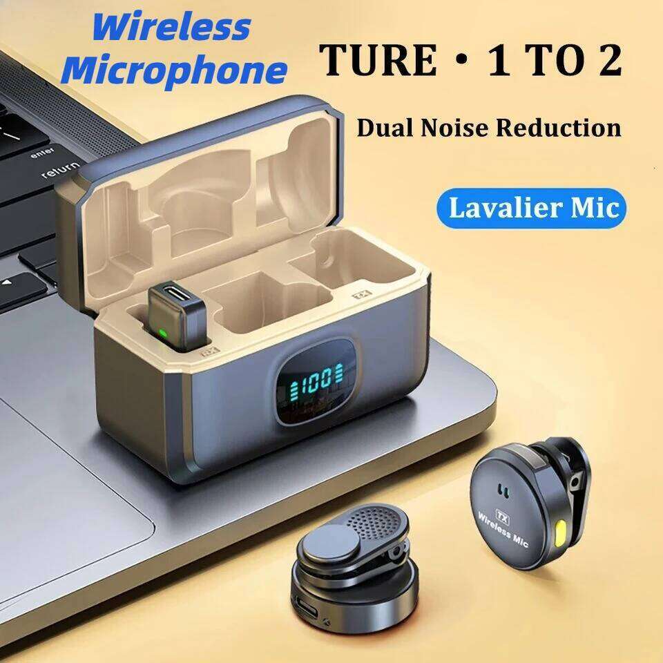 Wireless Microphone Magnetic Button Collar 164ft Range Lapel 40H Battery Lavalier Mic with Charging Case for Video Recording
