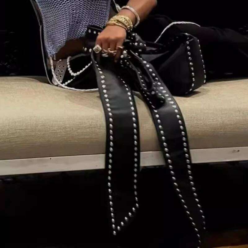 Y2k Aesthetic Punk Bow Rivet Top-Handle Bags Fashion All Match Shoulder Underarm Bag Women Chic Simple Purses And Handbags