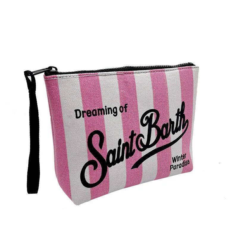 SAINT BARTH Autumn/Winter New Female Clutch Bag Vertical Pattern Pink Canvas Diving Handbag