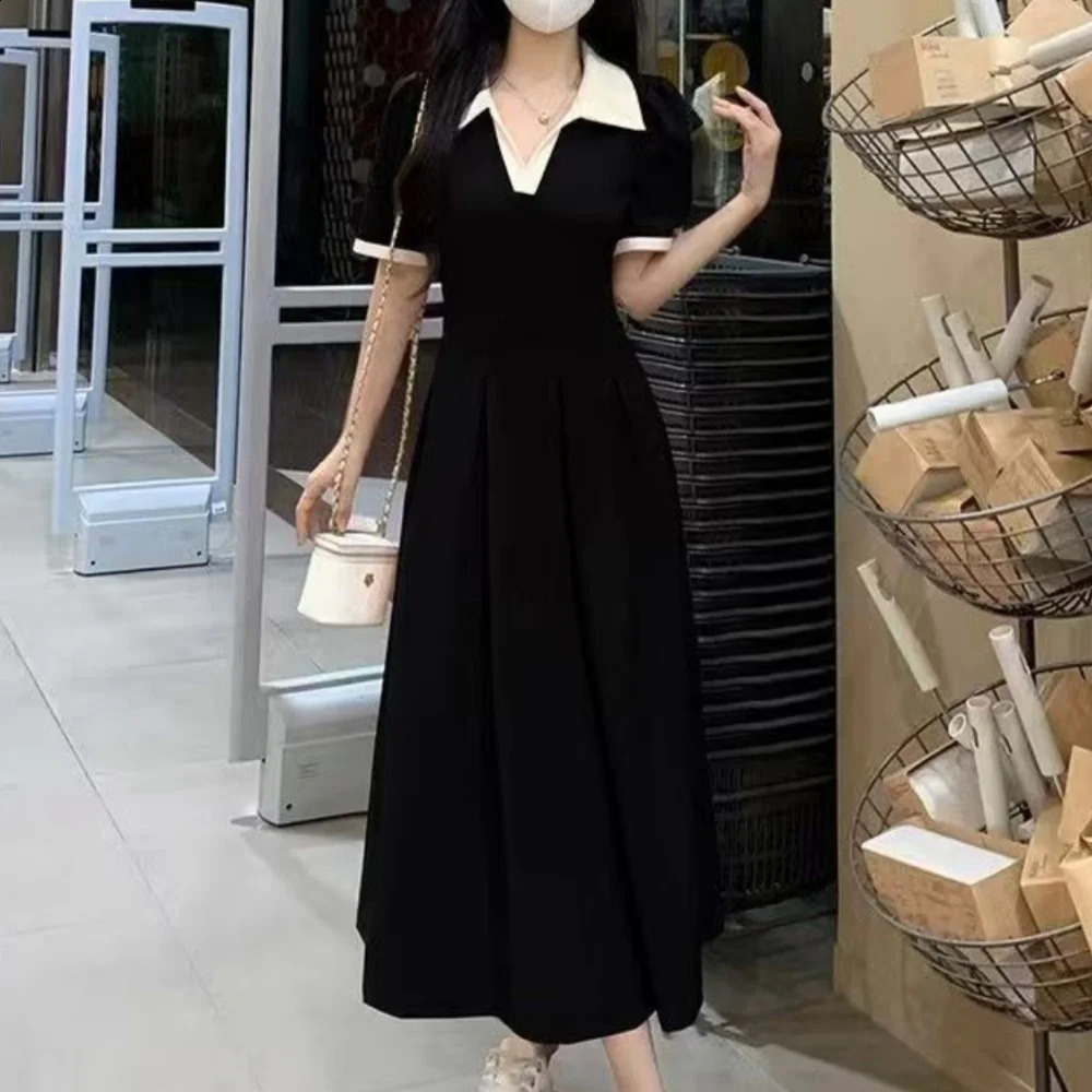 Chic Office Ladys Black Dress Plus Size Short Sleeve Midi Elegant Womens Loose ALine 2025 Korean 250526