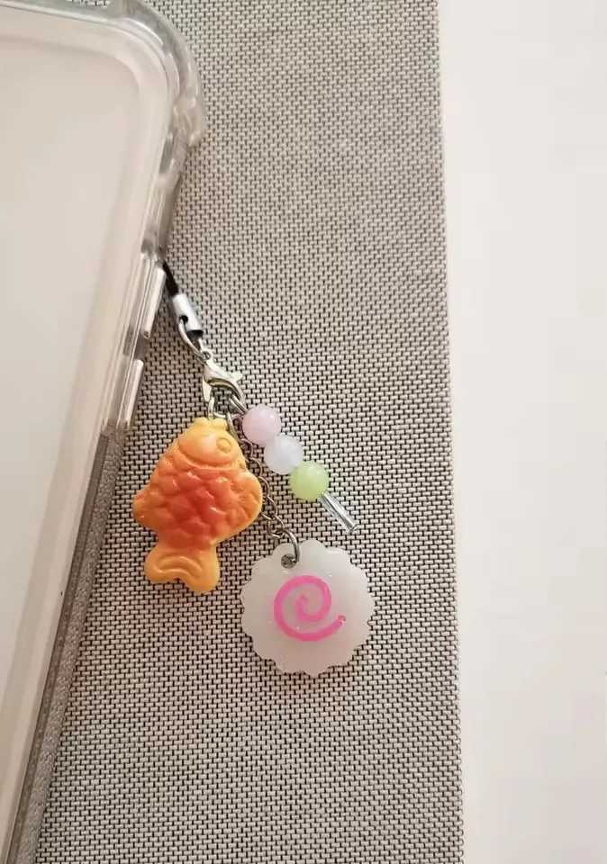 Cute Japanese Street Food Taiyaki Narutomaki Fish Cake Dango Phone Charm KeychainXJ250602