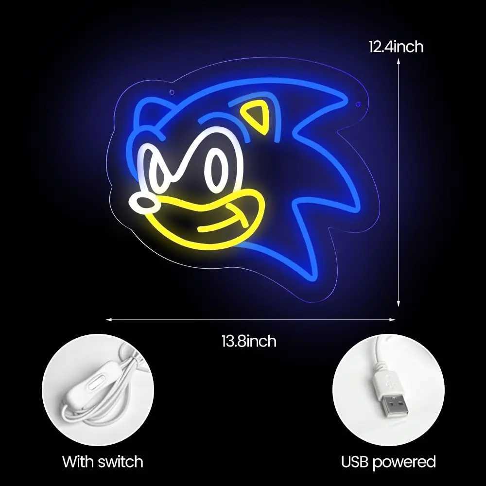 The Hedgehog Neon Signs Anime LED Gamer Neon Sign USB Power Light Up Signs Creative Gifts Birthday Party Christmas XJ250602