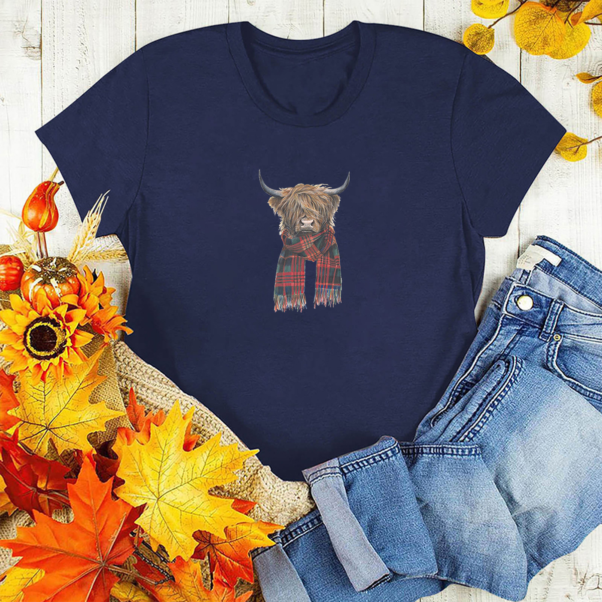 women's wear Duoduo Bull Head Scarf Short Sleeve Printed T-Shirt Women's Casual Wear