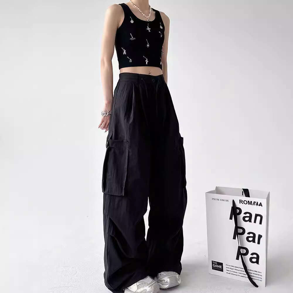 American Style Cargo For Women New Black Thin Women's Summer High-End Campus Casual Pants B5