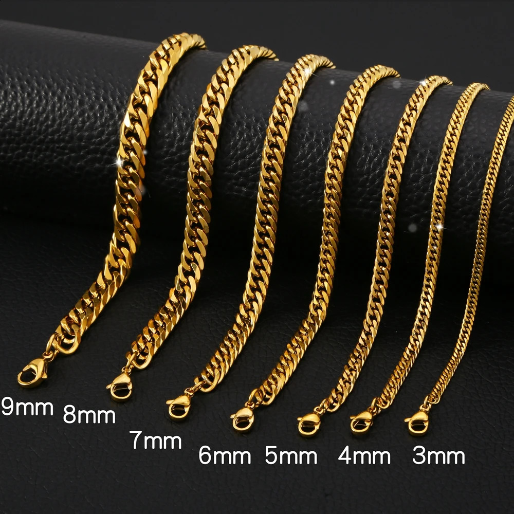 HONGTONG Chunky Miami Curb Chain Bracelet for Men Stainless Steel Cuban Link Chain Wristband Classic Punk Heavy Male Jewelry 250528