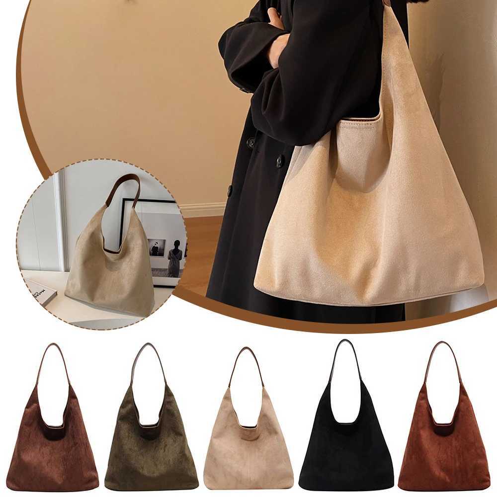 Autumn and Winter Vintage Womens Bag Large Capacity Suede Shoulder Bag Solid Color Simple Casual Commuter Bag Retro Handbags W250602