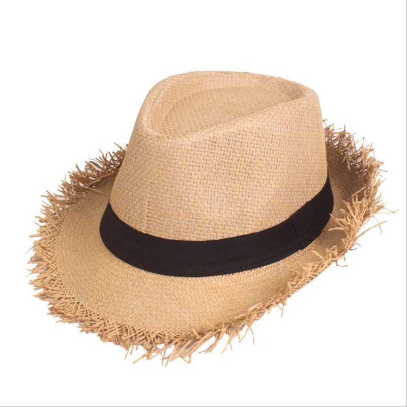 MYZOPER Breathable Tassel Fashion New Straw Hat Unisex Casual Flat Top Sun Protection Summer Hat Beach Cap W250602