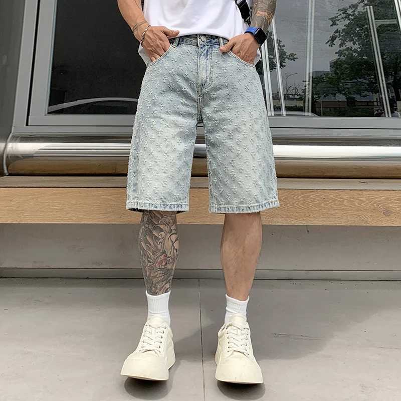 bg9377 American retro tide jacquard denim shorts men gangster handsome summer thin section senior sense of five in the trousersT250603