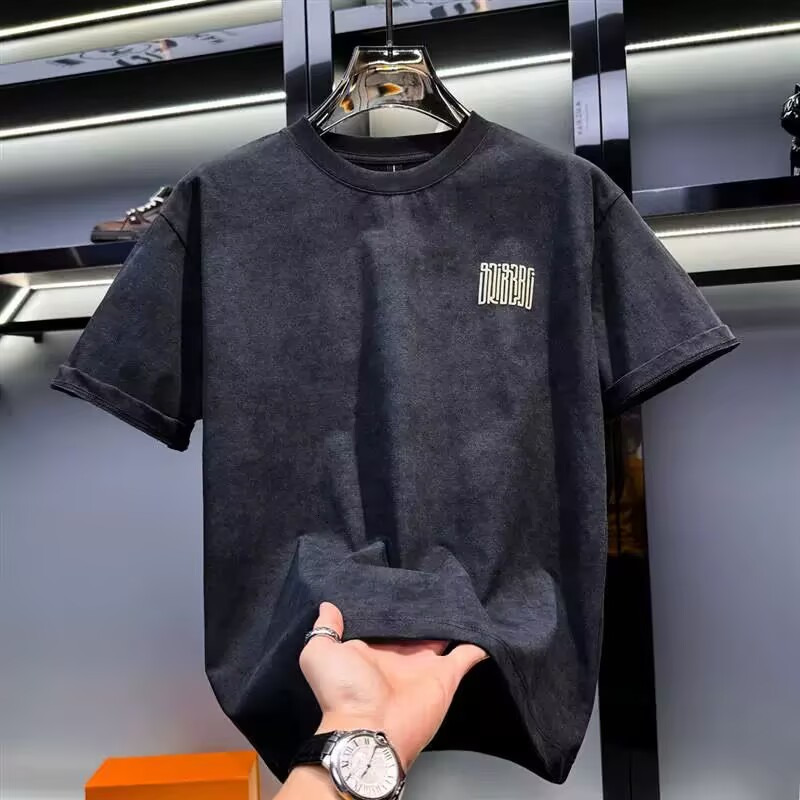 2025 Summer New Men's T-shirt New Summer Trend Gradient Printed Men's Round Neck American Short Sleeve Fashion Versatile Designer Student Ca