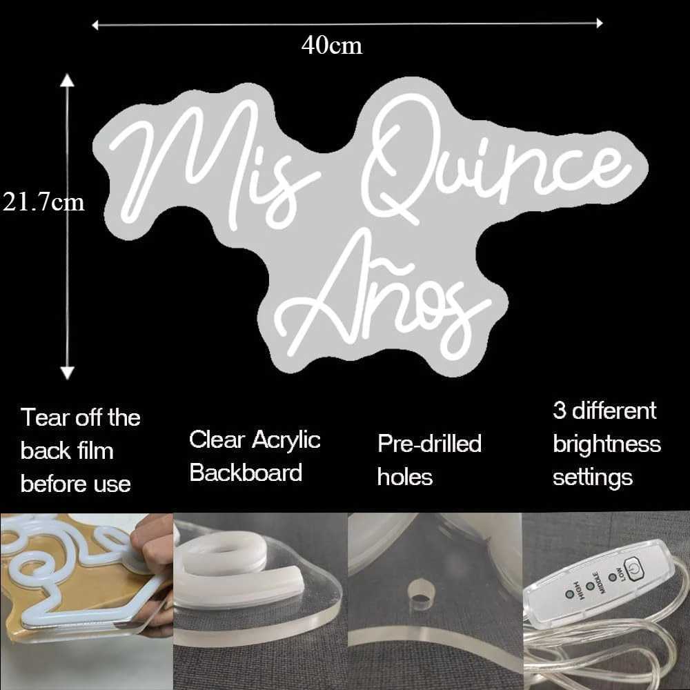 My Fifteen Years Neon Sign USB Dimmable LED Neon Light for Wall Decor White Quinceanera Neon Birthday Gift Quince Light Up Sign XJ250602