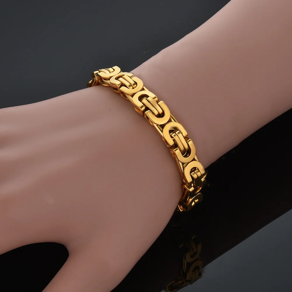 Mens 316L Stainless Steel Male Bracelet Wholesale Braslet Gold Silver Color Braclet Chunky Cuban Chain Link Bracelet For Man 250530