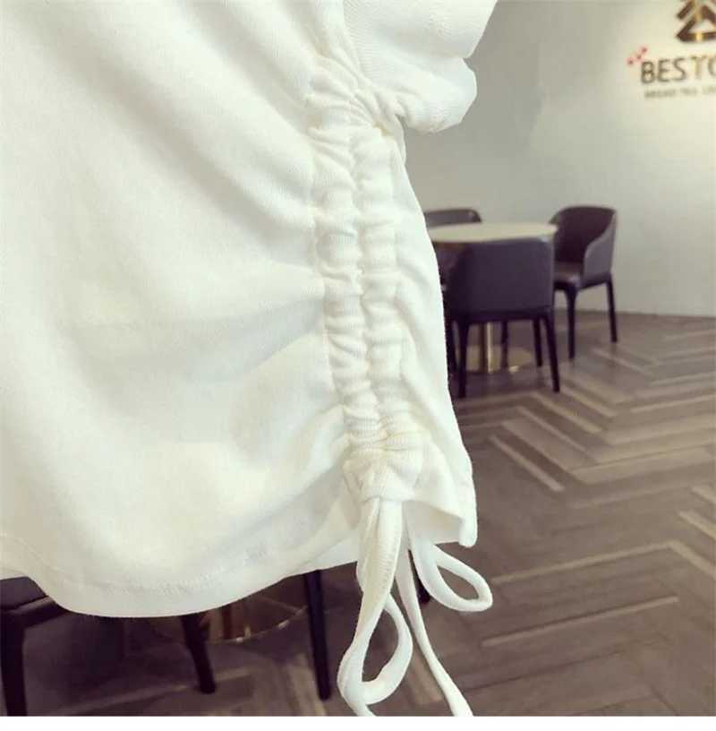 Summer Short Sleeved T-shirt Girls Fashionable Solid Tops Kids Drawstring Printed Sweet Pullover Children Clothes 1-6 Years Old T250603